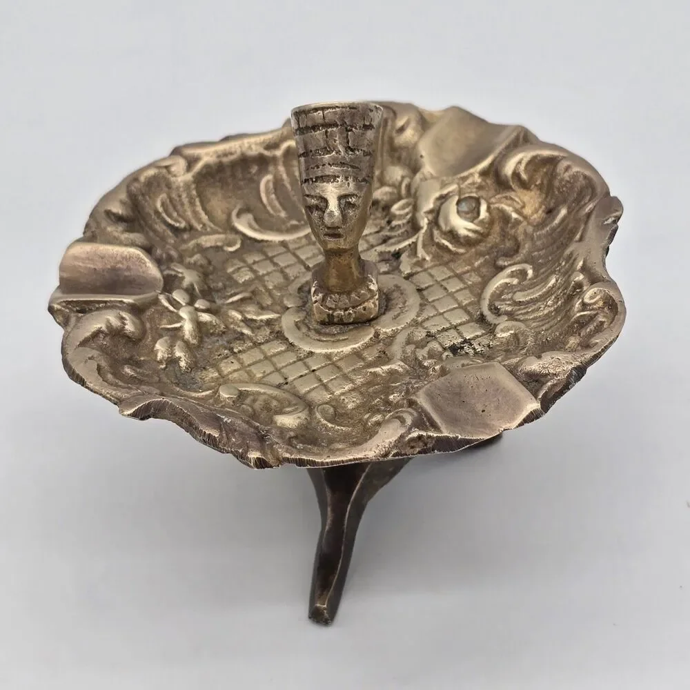 Set of 2 Vintage Queen Nefertiti Brass Ash Trays Trinket Dishes